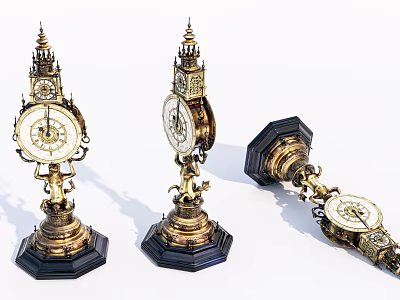 Vintage Decorative Table Clocks With Gold Accents And Black Base Design 3d model