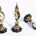 Vintage Decorative Table Clocks With Gold Accents And Black Base Design