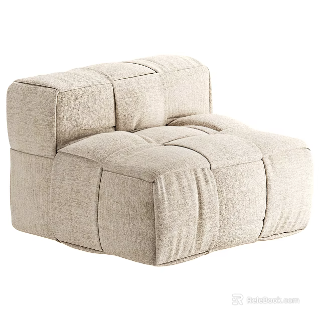 Comfortable Beige Linen Fabric Lazy Sofa With Modular Square Tufted Design For Living Room 3d model 