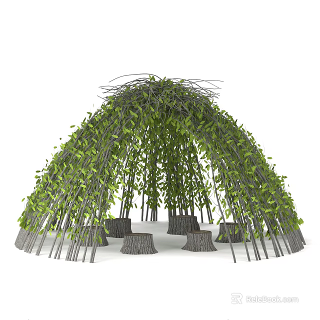 Vine Arch Structure Featuring Branches Green Foliage and Tree Stumps Garden Decor 3d model 