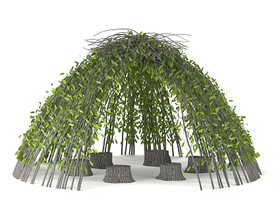 Vine Arch Structure Featuring Branches Green Foliage and Tree Stumps Garden Decor 3d model
