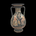 Ancient Greek Wine Amphora With Painted Figures And Plant Motifs On Black Background