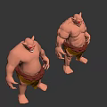 Two Standing Muscular Horned Fantasy Game Characters With Red Eyes And Loincloth