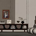 Minimalist Wooden TV Stand With Framed Picture Decorative Vase And Sofa In Living Room