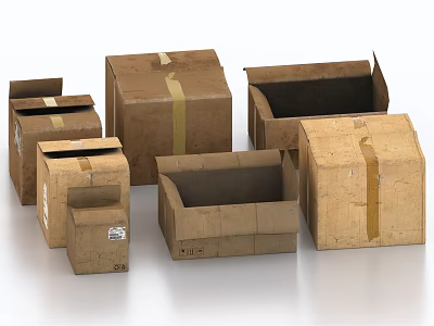 Various Sizes Of Brown Cardboard Boxes With Open And Tape Sealed Designs For Packaging 3d model
