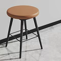 Modern Minimalist Bar Stool With Brown Leather Seat And Gray Metal Legs