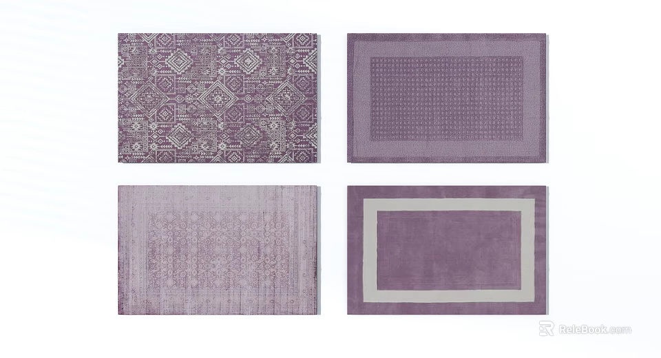 Purple Square Rugs with Geometric Patterns Textured Borders and Modern Designs 3d model