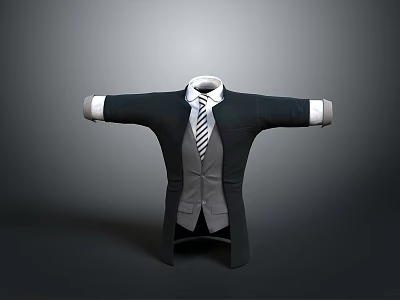Stylish Men's Formal Wear With Black Suit Jacket White Shirt And Striped Tie 3d model