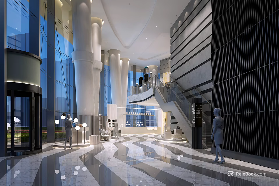 Modern Shop Front Desk In Spacious Bright Lobby 3d model 