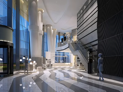 Modern Shop Front Desk In Spacious Bright Lobby 3d model