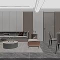 Modern Dining and Living Room Interior With Sofa Dining Table And Decorative Plant
