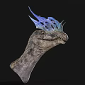Realistic Dinosaur Head 3D Model With Blue Green Crest And Gray Skin On Black Background