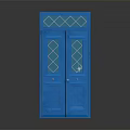 Blue Double Doors Home Furniture With Glass Panels And Diamond Pattern Design