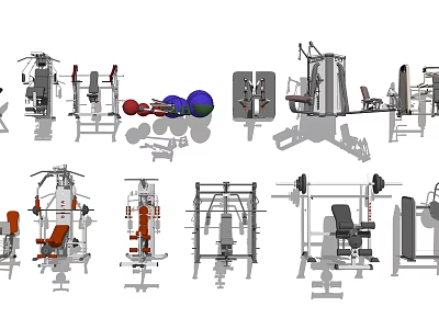 Various Fitness Equipment Including Multi functional Machines Dumbbells Barbells And Exercise Benches 3d model