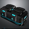 Sci-Fi Weapon with Blue Illuminated Parts Orange Triangles Hexagonal Sections and Dark Futuristic Design