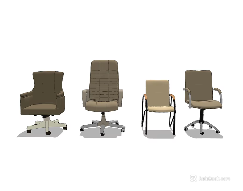 Upholstered Office Chairs With Different Backrest Styles And Rolling Bases 3d model