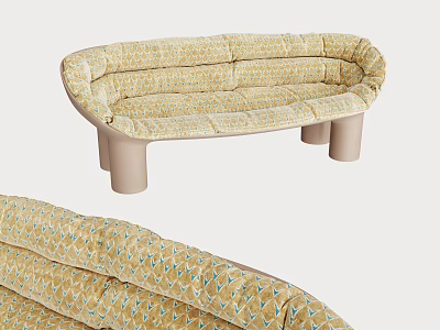 Yellow Fabric Sectional Sofa With Geometric Pattern Curved Backrest And Cylindrical Legs 3d model