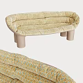 Yellow Fabric Sectional Sofa With Geometric Pattern Curved Backrest And Cylindrical Legs
