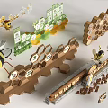 Bee Themed Honeycomb Display Stands With Honey Products And Decorative Elements 3d model