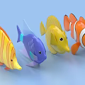 Colorful Plastic Aquatic Animal Fish Toys With Orange Blue Yellow And Clownfish Features