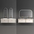 Modern Bathroom Vanity With Double Sinks Arch Mirrors And Marble Countertop