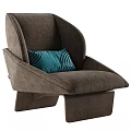 Modern Brown Velvet Single Seater Sofa With Blue Pillow And Wooden Legs