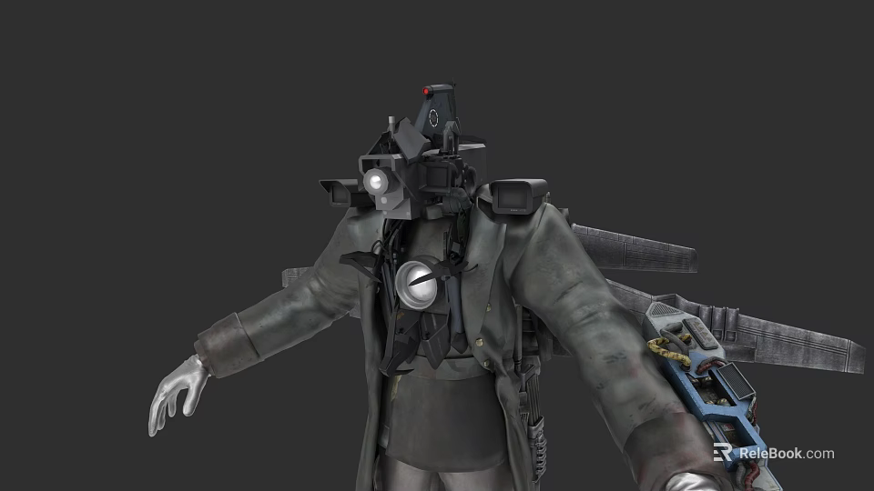 Mechanical Game Film Character With Trench Coat Headgear And Metal Components 3d model 
