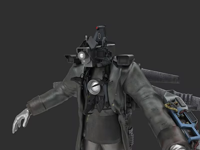 Mechanical Game Film Character With Trench Coat Headgear And Metal Components 3d model