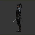 Man In Traditional Ancient Warrior Armor Holding Dual Weapons Standing In Battle Stance