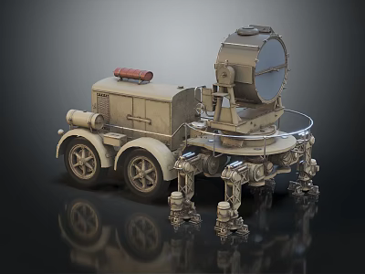 Vintage Military Truck With Large Searchlight And Metal Support Legs 3d model