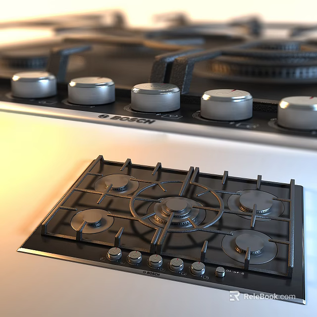 Bosch Gas Stove Kitchen Appliance With Multiple Burners And Control Knobs 3d model 