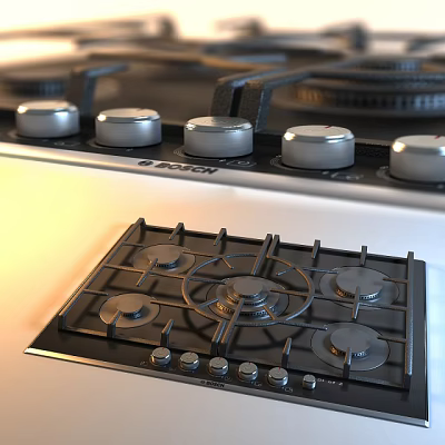 Bosch Gas Stove Kitchen Appliance With Multiple Burners And Control Knobs 3d model