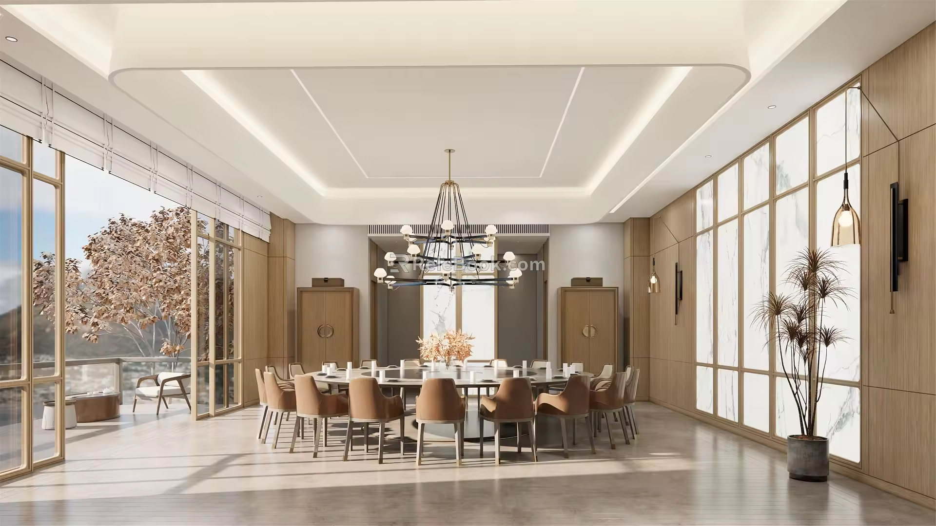 New Chinese-style private dining room dining table and chairs 3d model