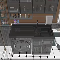 Stylish Bathroom Sink With Black Countertop Washing Machine Glass Cabinet Towels And Mirror