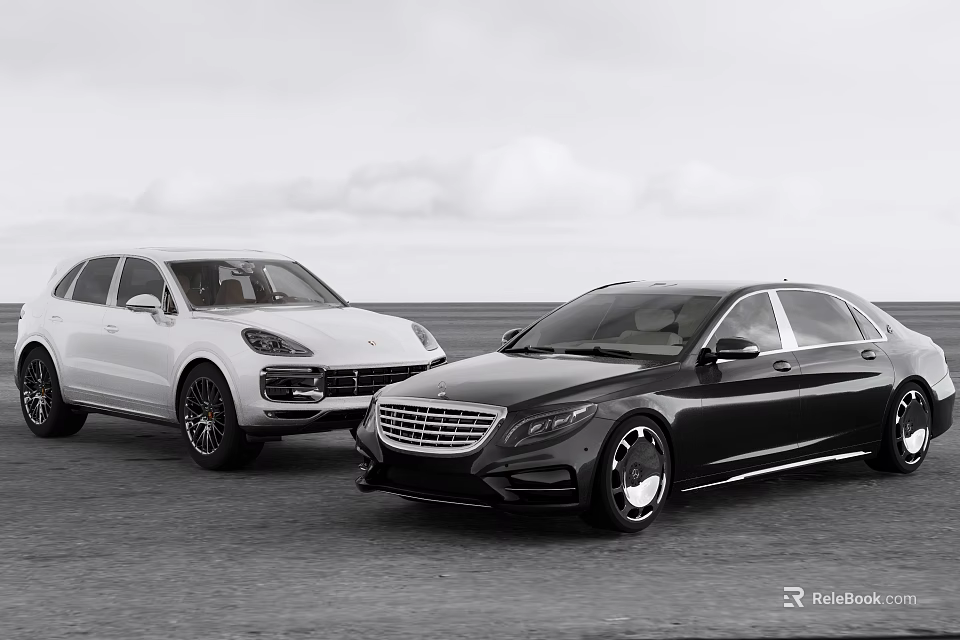 White SUV and Black Luxury Sedan Driving on Open Road Showcase Modern Vehicles 3d model 