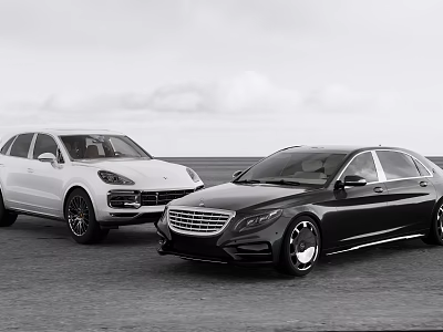 White SUV and Black Luxury Sedan Driving on Open Road Showcase Modern Vehicles 3d model