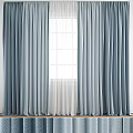 Stylish Blue Curtains With White Sheer Layers For Modern Interior Window 3d model