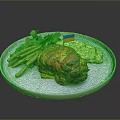 Delicious Roasted Chicken with Mashed Potatoes Green Beans and Fresh Greens on a Blue Plate