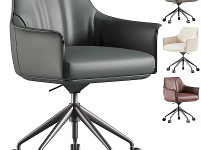 Modern Leather Office Chair With Swivel Rolling Base In Black Beige Brown 3d model