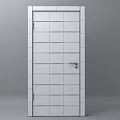 Modern White Hinged Door With Horizontal Lines And Metal Handle 3d model