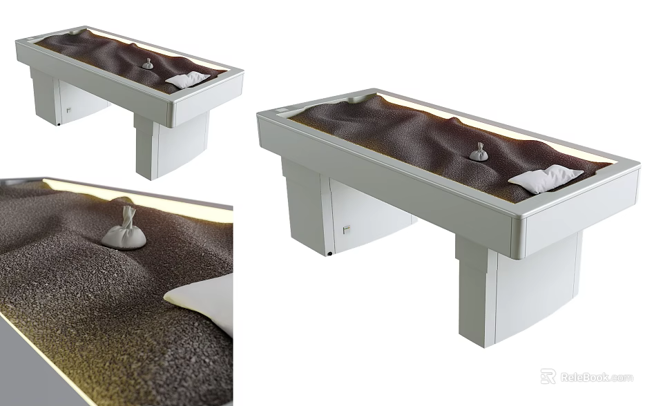 Modern Massage Bed With White Frame Dark Cushioned Surface And Comfortable Pillow 3d model 