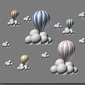 Colorful Hot Air Balloons And White Clouds Wall Decor For Kids Room