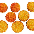 Traditional Golden Mooncakes With Decorative Patterns Arranged On White Background 3d model