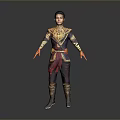 Game Movie Character In Ornate Purple Gold Costume With Red Sash And Intricate Designs Standing