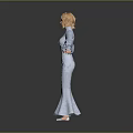 Blonde Woman In Light Blue Long Dress Standing With Arms Outstretched