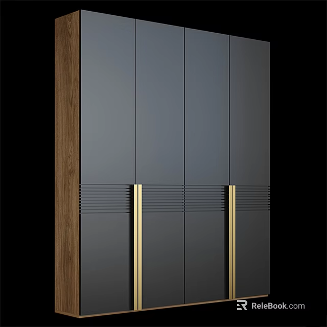 Modern Gray Dresser With Gold Handles And Wooden Side Panel Design 3d model 