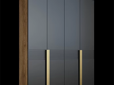 Modern Gray Dresser With Gold Handles And Wooden Side Panel Design 3d model