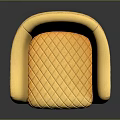 Yellow Modern Curved Armchair With Diamond Quilted Cushion And Wooden Legs