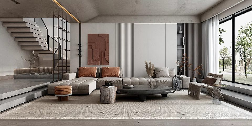 Modern Living Room Interior With Sofa Coffee Table And Decor 3d model