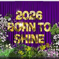 2026 Born To Shine Photo Spot With Purple Curtain Golden Letters And Green Plants